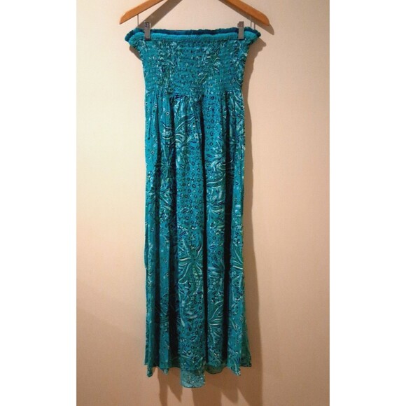 Poupette St Barth Maxi Dress Strapless Aqua Blue Floral Flowy Boho Size Small - Picture 5 of 9